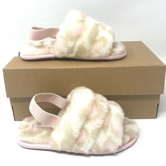 UGG Other - UGG Kids Size 11T 1123641T WHT FLUFF YEAH SLIDE PANTHER PRINT Sandal White Beige